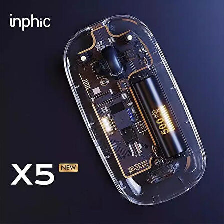 Zhltools X5 Kablosuz Fare, Şarj Edilebilir Sessiz Kullanım 2.4G Transparan USB Mouse
