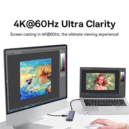 Baseus 100W 7in1 Çevirici Çoğaltıcı Adaptör, 3x USB, 2x Type C, 1x 60Hz HDMI, 1x RJ45, 1x TF-SD Girişli HUB