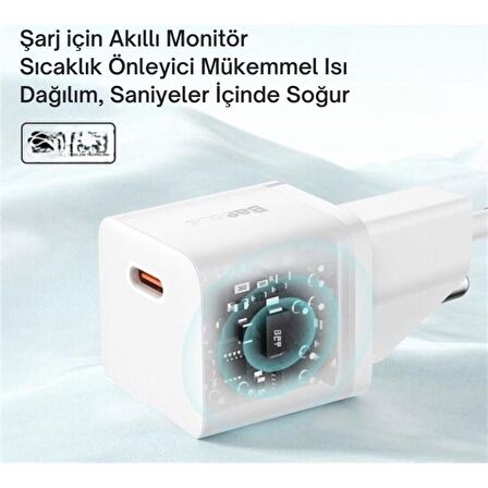 Baseus Gan5 Ultra Hızlı 20W Type C Şarj Başlığı, Ultra Küçük, Akım ve Isı Korumalı, Yanma Önleyici Adaptör