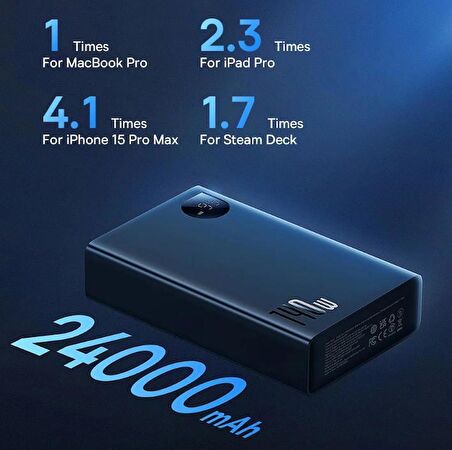Baseus Dijital Led Göstergeli Ultra Hızlı 140W 24000mah Powerbank Telefon Macbook Laptop Şarj Cihazı