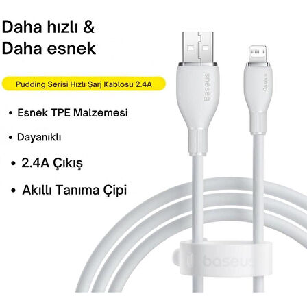 Baseus Ultra Hızlı 1.2MT 2.4A İphone Şarj Kablosu İphone 11 12 13 14 Pro Max Şarj Kablo, Akım ve Isı Korumalı