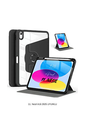 iPad 11. Nesil A16 2025 Uyumlu 360° Dönebilen Yatay Dikey Standlı Fuchsia Pino Tablet Kılıfı