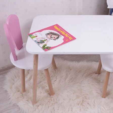 Alfa Country Montessori Çocuk Masası 1 Masa & 2 Bunny Sandalye Pembe