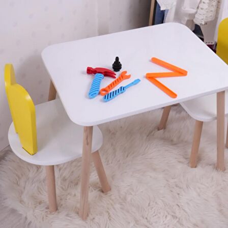 Alfa Country Montessori Çocuk Masası 1 Masa & 2 Bunny Sandalye Sarı