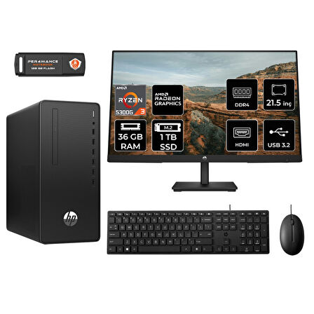 HP PRO TOWER 295 G9 MA13EAD033 R3 5300G 36GB RAM 1TB SSD 21.5" FDOS MASAÜSTÜ PC