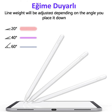 iPad AIR 2025 M3 A3267 A3269 Uyumlu Avuç İçi Algılamayan Eğimle Çizim Kalınlığı Değişen Stylus Kalem