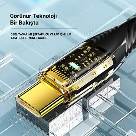 Essager Led Işıklı 2 Metre QC4.0 PD 100W Type C to Type C Şarj Kablosu 480Mbps Veri Aktarım Şarj Akım Korumalı