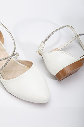 Bee Kadın Beyaz Cilt Taş Detaylı Ortopedik Babet 