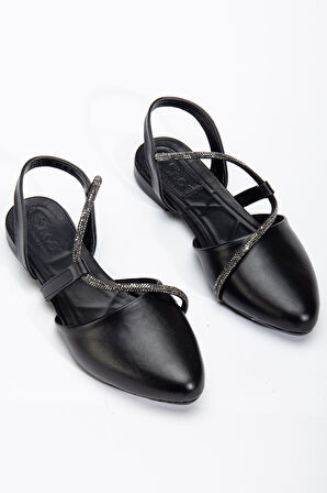 Zowie Kadın Siyah Taşlı Arkası Kapalı Burunlu Ortopedik Babet