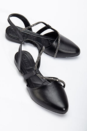 Zowie Kadın Siyah Taşlı Arkası Kapalı Burunlu Ortopedik Babet