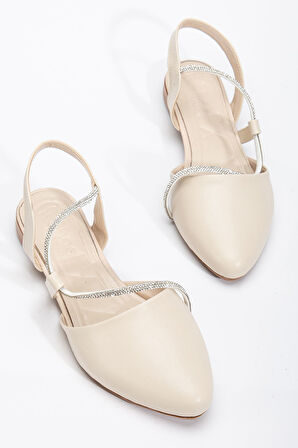 Zowie Kadın Bej Taşlı Arkası Kapalı Burunlu Ortopedik Babet 