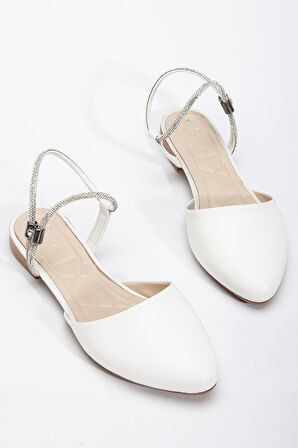 Palmeira Kadın Beyaz Taşlı Arkası Kapalı Burunlu Ortopedik Babet   