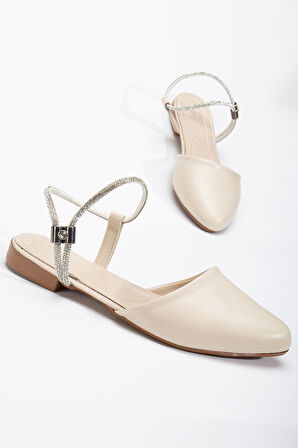 Palmeira Kadın Bej Taşlı Arkası Kapalı Burunlu Ortopedik Babet   