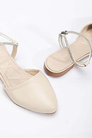 Palmeira Kadın Bej Taşlı Arkası Kapalı Burunlu Ortopedik Babet   