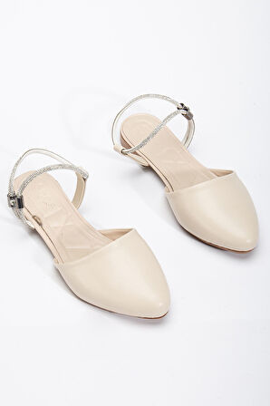 Palmeira Kadın Bej Taşlı Arkası Kapalı Burunlu Ortopedik Babet   