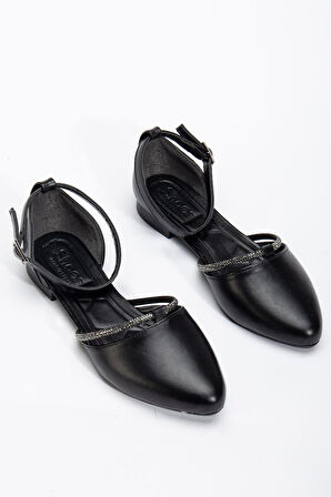 Silver Kadın Siyah Taşlı Arkası Kapalı Ortopedik Topuklu Ayakkabı 