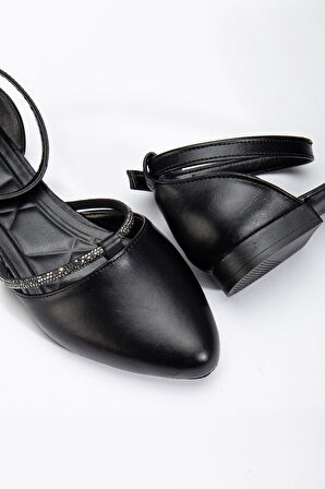 Silver Kadın Siyah Taşlı Arkası Kapalı Ortopedik Topuklu Ayakkabı 