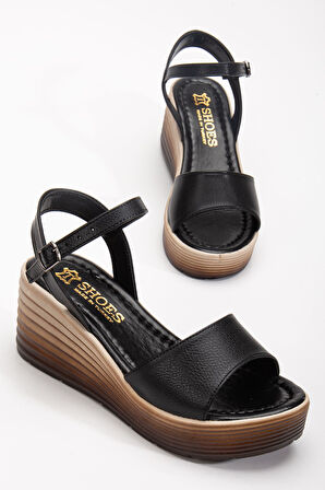 Daniel Kadın Siyah Cilt Günlük Ortopedik Taban Sandalet 