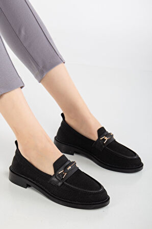 Stony Kadın Siyah Günlük Ortopedik Zincir Detaylı Babet  