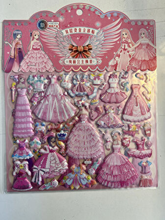 Sticker Prenses Elbise Giydirme Etkinlik Oyunu 2 Kartela Birden Model12