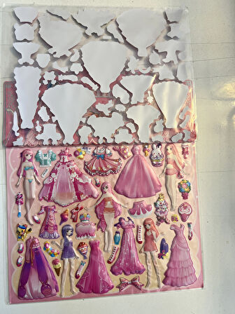 Sticker Prenses Elbise Giydirme Etkinlik Oyunu 2 Kartela Birden Model12