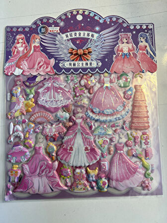 Sticker Prenses Elbise Giydirme Etkinlik Oyunu 2 Kartela Birden Model13