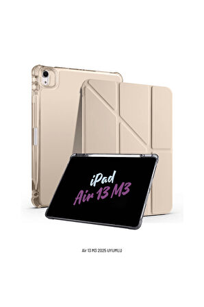 iPad Air 13 inç 2025 M3 Çip Uyumlu Kalem Bölmeli Standlı Akıllı Fuchsia Trifolding Tablet Kılıfı