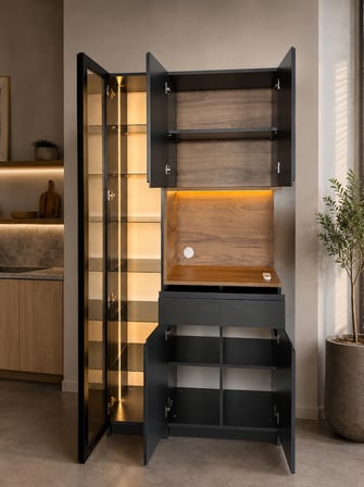 NOİR Kahve Köşesi 200x100x40 cm LED Aydınlatmalı Modern Kahve Dolabı Mutfak Bar Ünitesi