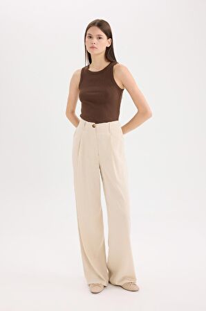 DeFacto Keten Karışımlı Pantolon Wide Leg Çift Cepli Yüksek Bel Geniş Bol Paça Z5533AZ24SMBG155