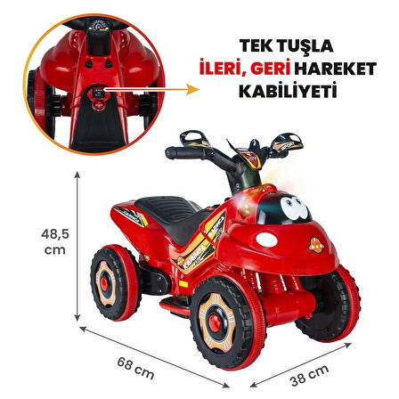 Uj Toys Müzikli ve Led Işıklı Akülü Atv 6V Karınca-Kırmızı