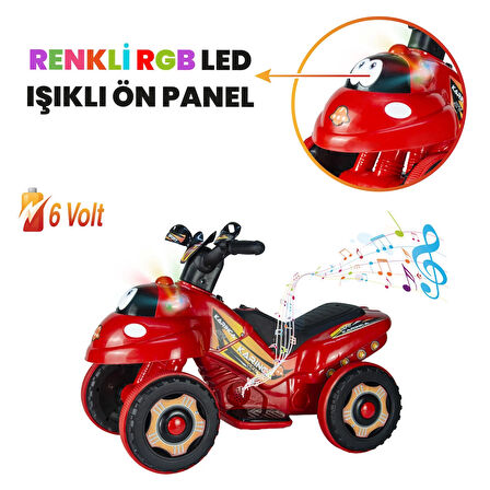 Uj Toys Müzikli ve Led Işıklı Akülü Atv 6V Karınca-Kırmızı