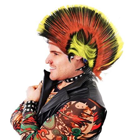 Mohican Mohawk Punk Peruk - 70 li 80 li Yıllar Peruk Model 8