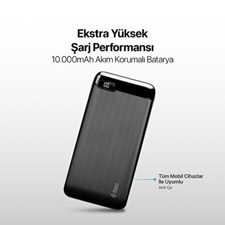Ttec Süper Hızlı 20W 20.000mAh Yüksek Kapasiteli Powerbank, Dijital Göstergeli Akım Korumalı Powerbank