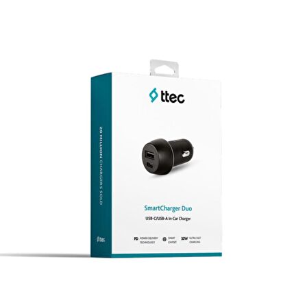 Ttec 32W Süper Hızlı 1x USB ve 1x Type C Girişli Araç Şarj Cihazı, Akım ve Isı Korumalı Araç Şarjı