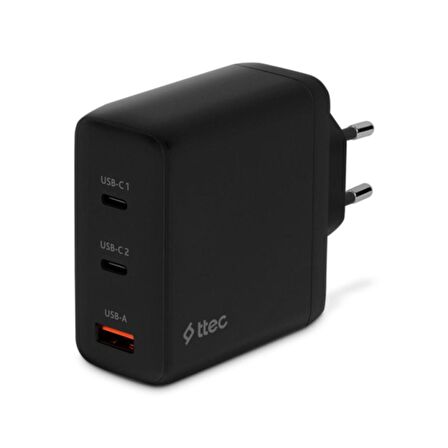 Ttec Süper Hızlı Gan 120W 2x PD Type C ve 1x USB Girişli Şarj Aleti, Akım ve Isı Korumalı Şarj Adaptörü