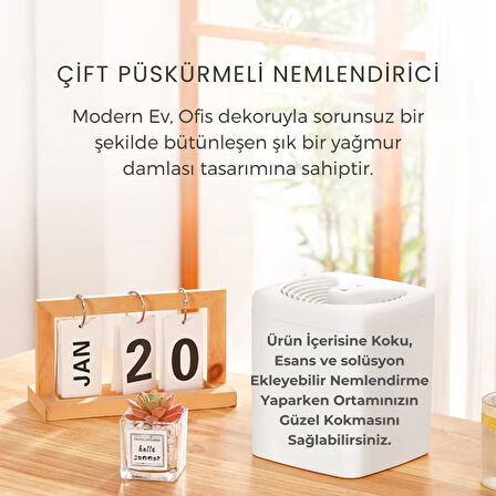 Polham 3 Litre Ultrasonik Hava Nemlendirici, Buhar Makinesi Sprey, Koku Eklenebilir Çift Püskürtmeli Nemlendirici