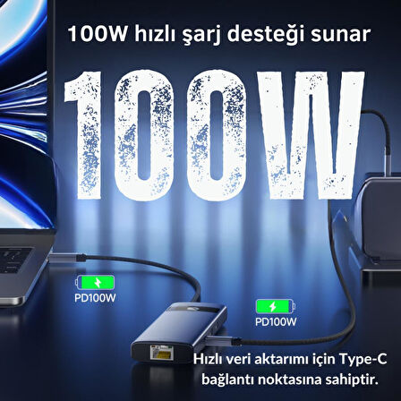 Polham 8in1 100W Type C Çoğaltıcı Hub, 2x USB, 2x PD Type C, 1x TF/SD, 1x 4K HDMİ, 1x RJ45 Çoğaltıcı Adaptör