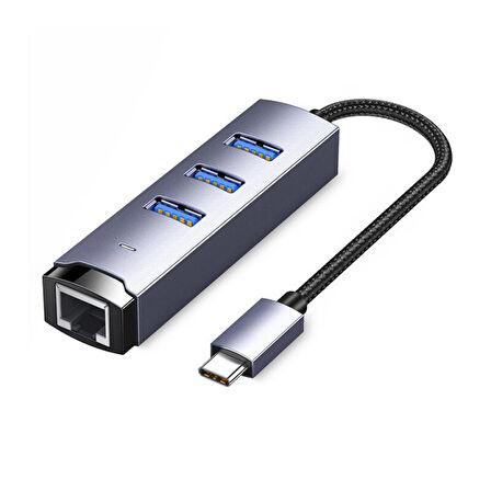 Polham Jazos 4in1 Type C to 1x 5Gbps RJ45 ve 3x USB Çoğaltıcı Okuyucu Adaptör, Klavye, Mouse Okuyucu