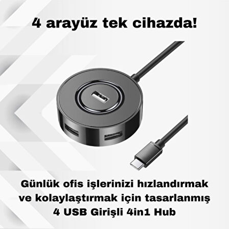 Polham Jazos 4in1 Type C to 4x USB 3.0 Çoğaltıcı Okuyucu Hup Adaptör, Klavye, Mouse, Yazıcı, USB Okuyucu