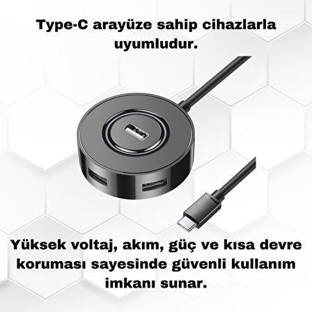 Polham Jazos 4in1 Type C to 4x USB 3.0 Çoğaltıcı Okuyucu Hup Adaptör, Klavye, Mouse, Yazıcı, USB Okuyucu