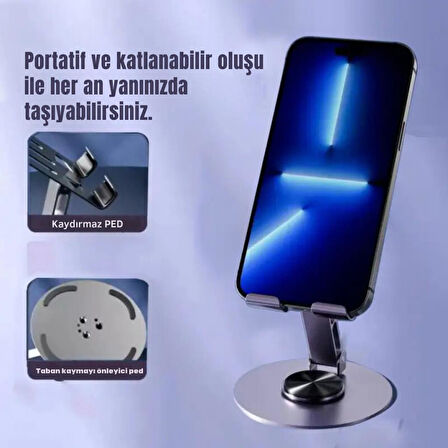 Polham Açı ve Yükseklik Ayarlı Telefon ve Tablet Tutucu Stand, Kaydırmaz Masaüstü Dönebilen Stand