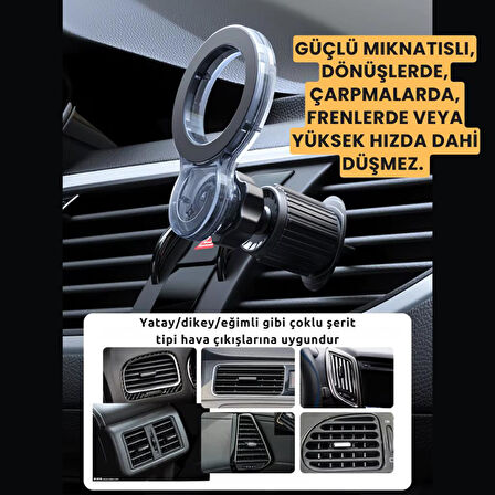 Polham Pro Süper Manyetik Araç İçi Telefon Tutucu, Havalandırma Sıkıştırmalı Stabil Telefon Tutucu