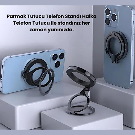 Polham Çift Halkalı Yüzük Tipi Manyetik Standlı Telefon Tutucu, 360 Derece Ayarlanabilir Taşınabilir