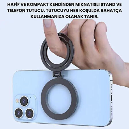 Polham Çift Halkalı Yüzük Tipi Manyetik Standlı Telefon Tutucu, 360 Derece Ayarlanabilir Taşınabilir