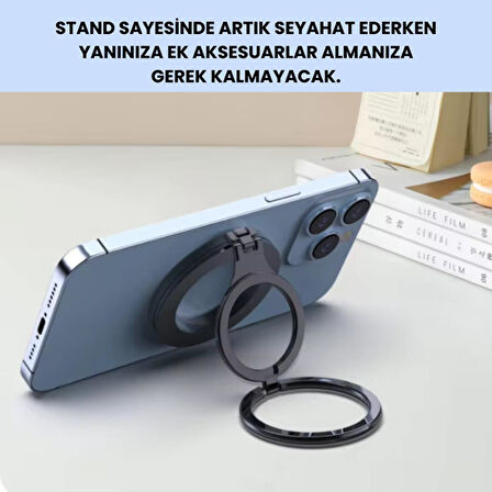 Polham Çift Halkalı Yüzük Tipi Manyetik Standlı Telefon Tutucu, 360 Derece Ayarlanabilir Taşınabilir