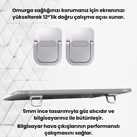 Polham Metal 2 adet 5MM 3M Yapışkanlı Katlanabilir Ultra Mini Laptop Standı,Portatif Taşınabilir