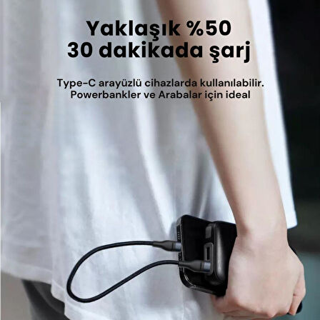 Polham 25CM 60W Süper Hızlı PD Type C to Type C Şarj Kablosu, Kısa Halat Örgülü Kopmaz Kırılmaz Kablo