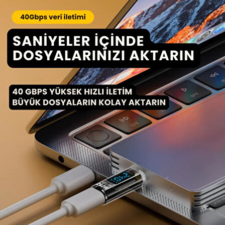 Polham 8K HDMİ, 40Gpbs ve 240W Süper Hızlı Dişi Type C to Erkek Type C Şarj, Data ve HDMİ Çevirici Adaptör