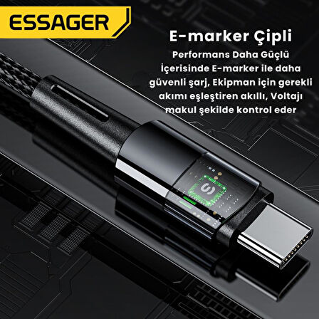 Essager 1 Metre 240W 5A PD3.1 Type-C to Type-C Mega Hızlı Data Şarj Kablosu, Ultra Sağlam Halat Kablo Kopmaz