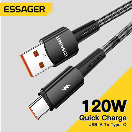 Essager 2 Metre 120W 6A PD3.1 USB to Type-C Mega Hızlı Data Şarj Kablosu, Ultra Sağlam Halat Kablo Kopmaz